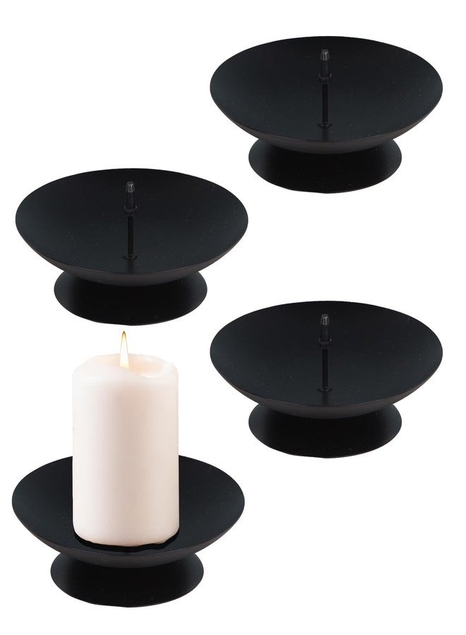 CREECHWA Pillar Candle Holder with Safety Spike, Set of 4, 3.5 Inch Metal Candle Plate, Pillar Candle Holders, Black Candle Stand - Image 1